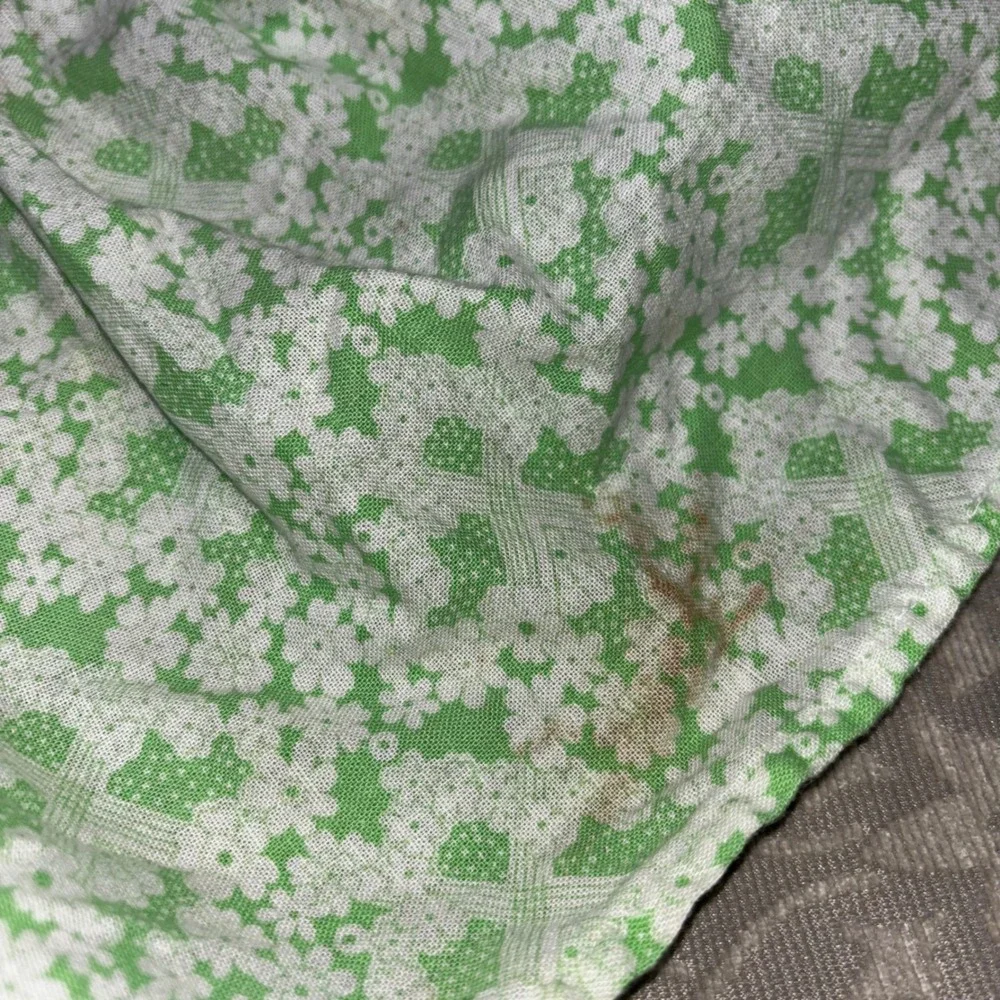 Vintage Green White Floral Calico Half Apron Cottagecore Retro Gathered Waist‎